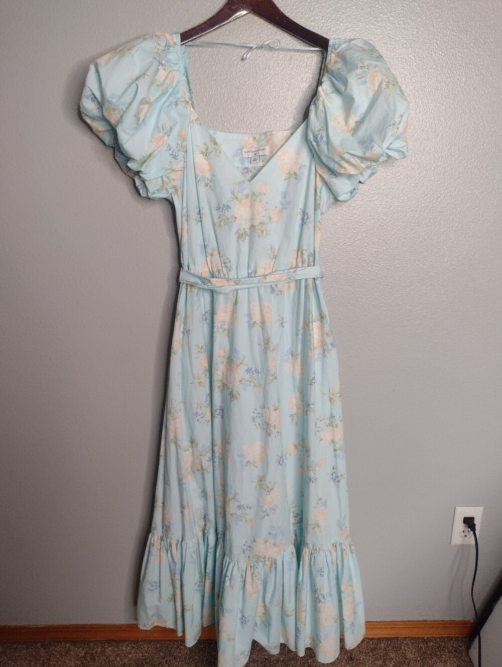 LoveShackFancy Like NEW Pale Blue Floral Midi Dress